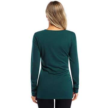 FUNJULY Maternity Shirt Side Button and Ruched Maternity Tunic Tops Maternity Long Sleeve T-Shirts (M,Green-Long)