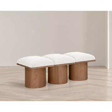 Meridian Furniture 467Cream-3B Pavilion Collection Art Deco Bench with Rich Cream Boucle Fabric and ...