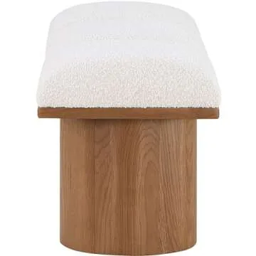 Meridian Furniture 467Cream-3B Pavilion Collection Art Deco Bench with Rich Cream Boucle Fabric and Walnut Brown Finished Oak Veneer, 46.5" W x 18" D x 17.5" H, Cream