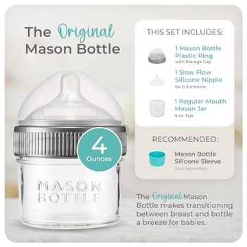 Mason Bottle Eco-Friendly Glass Baby Bottle with Cap & Nipple