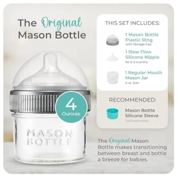 Mason Bottle Eco-Friendly Glass Baby Bottle with Cap & Nipple