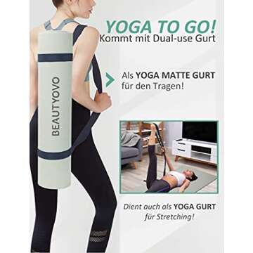 Yoga Mat with Strap, 1/3 Inch Extra Thick Yoga Mat Double-sided Non Slip, Professional TPE Yoga Mats for Women Men, Workout Mat for Yoga, Pilates and Floor Exercises