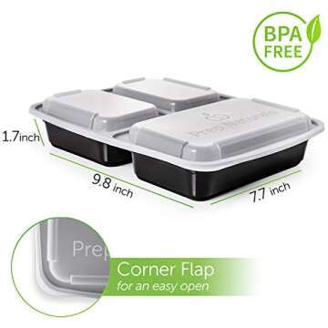 Meal Prep Containers 3 Compartment 45 Pack