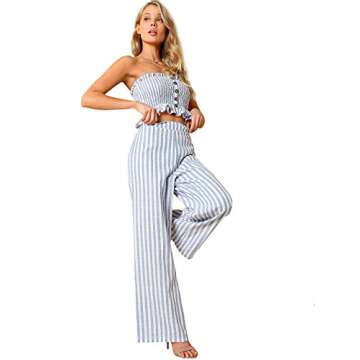 Floerns Women's Summer 2 Piece Outfits Sleeveless Tube Crop Cami Top and Pants Sets