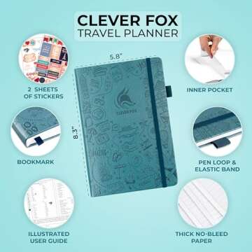 Clever Fox Travel Journal – Vacation & Road Trip Itinerary Planner Organizer & Traveling Memory Di...