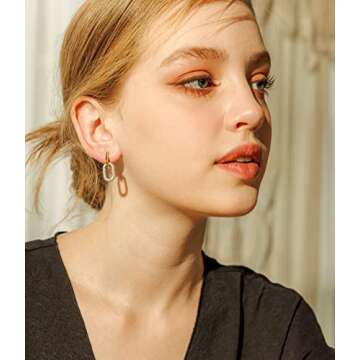 OZEL – CZ Chain Link Dangle Earrings for Women with Cubic Zirconia Stones – 14k Yellow Gold or W...