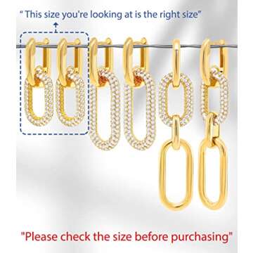 OZEL – CZ Chain Link Dangle Earrings for Women with Cubic Zirconia Stones – 14k Yellow Gold or White Gold Plated Square Oval Round U Shape (G3C0807-1)