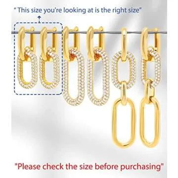 OZEL – CZ Chain Link Dangle Earrings for Women with Cubic Zirconia Stones – 14k Yellow Gold or White Gold Plated Square Oval Round U Shape (G3C0807-1)