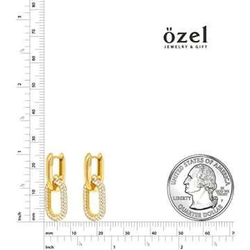 OZEL – CZ Chain Link Dangle Earrings for Women with Cubic Zirconia Stones – 14k Yellow Gold or White Gold Plated Square Oval Round U Shape (G3C0807-1)