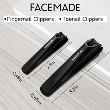 FACEMADE Nail Clippers Set - 2 Pack Premium Sharp Stainless Steel Fingernail & Toenail Clippers with...