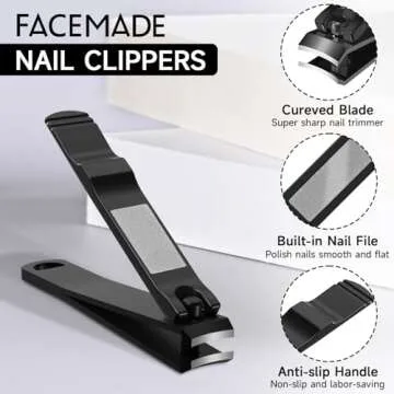 FACEMADE Nail Clippers Set - 2 Pack Premium Sharp Stainless Steel Fingernail & Toenail Clippers with Sturdy Travel Tin Case, Professional Manicure Kit Fingernail Tools for Nail Care (Black)