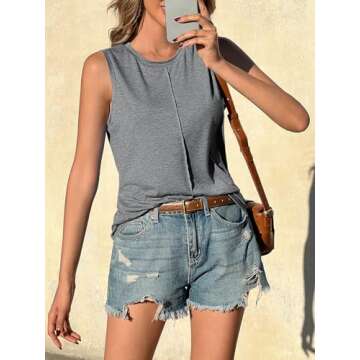 ZIWOCH Womens Tank Tops Crew Neck Sleeveless Tshirts Solid Color Casual Loose Fit Tee Shirts 00-dark Grey Medium