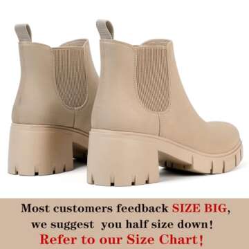 GOUPSKY Ankle Boots for Women Lug Sole Slip On Chelsea Booties Platform Chunky Mid Block Heel Suede Boot Nude 8.5