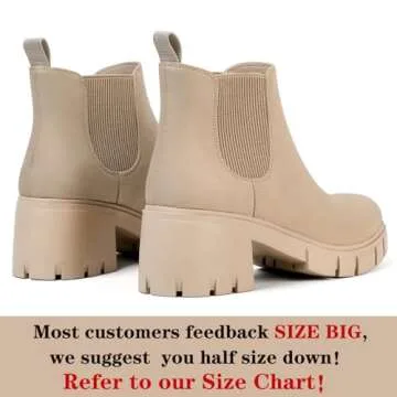 GOUPSKY Ankle Boots for Women Lug Sole Slip On Chelsea Booties Platform Chunky Mid Block Heel Suede Boot Nude 8.5