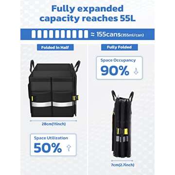 Oasser Car Trunk Organizer, Collapsible Waterproof Multi Compartments Car Storage Organizer with Foldable Cover Reflective Strip (Standard, Black)