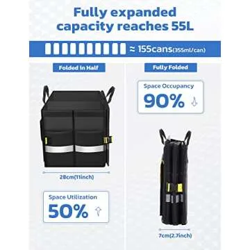 Oasser Car Trunk Organizer, Collapsible Waterproof Multi Compartments Car Storage Organizer with Foldable Cover Reflective Strip (Standard, Black)