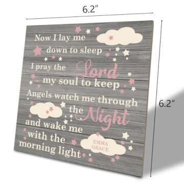Love Sign, Wood Plaque Table Art Sign 6.2 * 6.2inch, Girl Nursery Decor, Bedtime Prayer for Girl, Da...