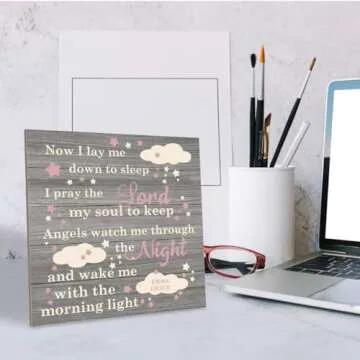 Love Sign, Wood Plaque Table Art Sign 6.2 * 6.2inch, Girl Nursery Decor, Bedtime Prayer for Girl, Daughter Room Decor, Warm Home Decor, Bedside Table Decor, Christmas Gift, Now I Lay Me Down To Sleep