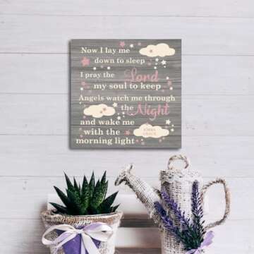 Love Sign, Wood Plaque Table Art Sign 6.2 * 6.2inch, Girl Nursery Decor, Bedtime Prayer for Girl, Daughter Room Decor, Warm Home Decor, Bedside Table Decor, Christmas Gift, Now I Lay Me Down To Sleep