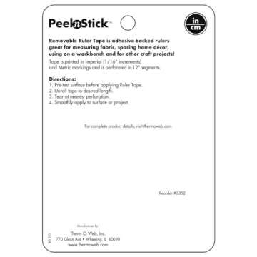 iCraft PeelnStick Removable Adhesive Ruler Tape, 12 inch Repeating Imperial (inch) + Metric (cm) Mea...