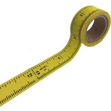 iCraft PeelnStick Removable Adhesive Ruler Tape, 12 inch Repeating Imperial (inch) + Metric (cm) Measurements, Yellow, Easy Tear Perforations Every 12in, roll is 1/2 in x 10 yds