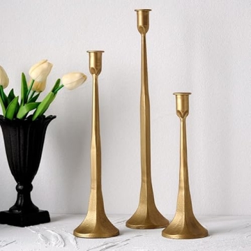 Denique Gold Iron Taper Candle Holder Set - Elegant Home Decor