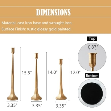 Denique Gold Iron Taper Candle Holder Set Elegant Decor