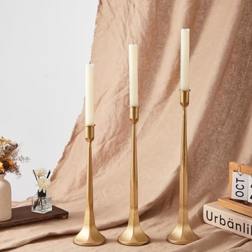 Denique Gold Iron Taper Candle Holder Set Elegant Decor