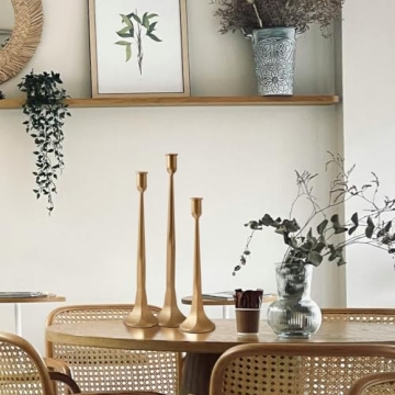 Denique Gold Iron Taper Candle Holder Set Elegant Decor