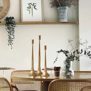 Denique Gold Iron Taper Candle Holder Set Elegant Decor