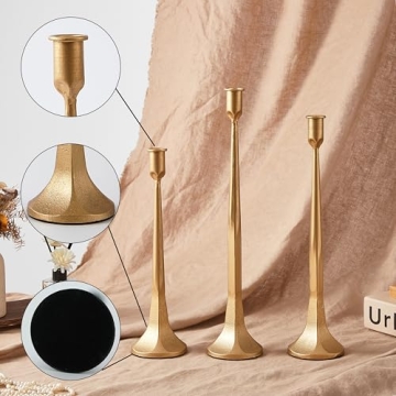 Denique Gold Iron Taper Candle Holder Set Elegant Decor