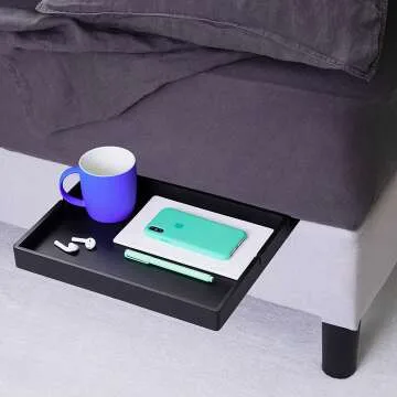 BedShelfie Slide Black Wood Bedside Shelf for Dorms