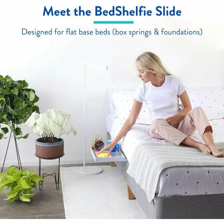 BedShelfie Slide Black Wood Bedside Shelf for Dorms
