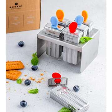 ecozoi Stainless Steel Popsicle Molds, 6 Mini Popsicle Makers, 6 Reusable Stainless Steel Sticks, 12...