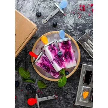 ecozoi Stainless Steel Popsicle Molds, 6 Mini Popsicle Makers, 6 Reusable Stainless Steel Sticks, 12 Silicone Seals and 1 Rack, Eco Popsicle Molds for Kids and Adults, 2 oz Per Mold (Square)
