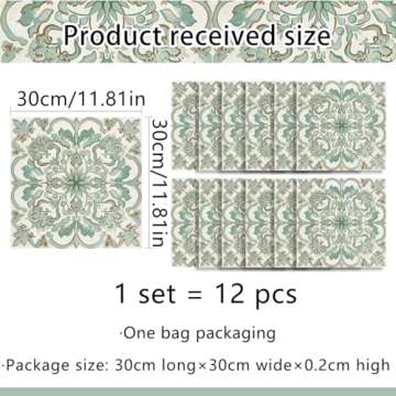 Denylo pro 10Pcs Wall Tile Sticker 12x12 Inches Vinyl Self Adhesive Removable Waterproof Peel and Stick Backsplash Walls Stickers for Kitchen, Bathroom, Stairs, Stick on Tiles