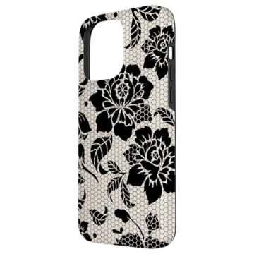 iPhone 15 Pro Max Black Lace Mosaic Phone Case, Stylish & Protective