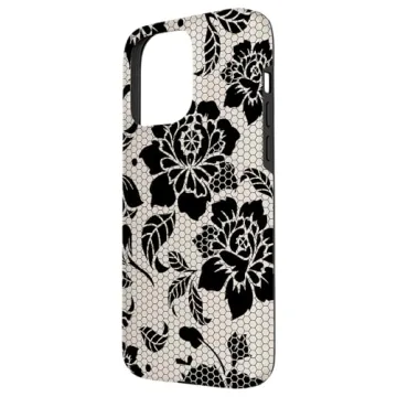 iPhone 15 Pro Max Black Lace Mosaic Phone Case, Stylish & Protective