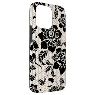 iPhone 15 Pro Max Black Lace Mosaic Phone Case, Stylish & Protective