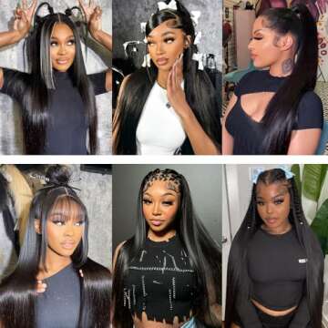 MUNONG 30 Inch 13x6 Lace Front Wigs Human Hair 200 Density Straight HD Lace Front Wigs Human Hair Pre Plucked Glueless Wigs Human Hair for Women Straight Lace Frontal Wigs Human Hair Natural Black
