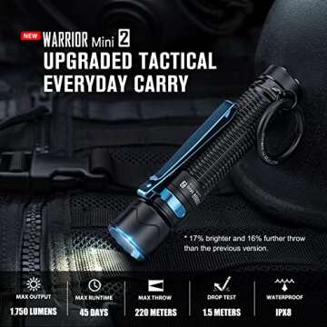 OLIGHT Warrior Mini2 1750 Lumens Rechargeable Tactical Flashlight with Dual Switch and Proximity Sen...