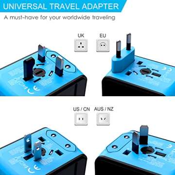 APzek Universal Travel Adapter, International Power Adapter with 3USB + 1Type C Ports, European Worl...