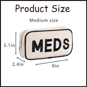 uekeboag Canvas Chenille Letter Medicine Makeup Bag, Small Travel Washable Organizer Bag for Purse with Zipper, Cute Personalized Preppy Drug Pouch For Women and Girls(02Black-Meds)