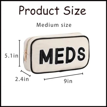 uekeboag Canvas Chenille Letter Medicine Makeup Bag, Small Travel Washable Organizer Bag for Purse with Zipper, Cute Personalized Preppy Drug Pouch For Women and Girls(02Black-Meds)