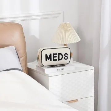 uekeboag Canvas Chenille Letter Medicine Makeup Bag, Small Travel Washable Organizer Bag for Purse with Zipper, Cute Personalized Preppy Drug Pouch For Women and Girls(02Black-Meds)