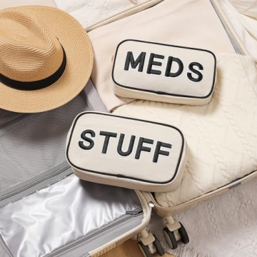 uekeboag Canvas Chenille Letter Medicine Makeup Bag, Small Travel Washable Organizer Bag for Purse with Zipper, Cute Personalized Preppy Drug Pouch For Women and Girls(02Black-Meds)