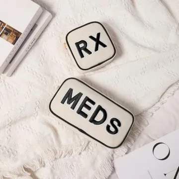 uekeboag Canvas Chenille Letter Medicine Makeup Bag, Small Travel Washable Organizer Bag for Purse with Zipper, Cute Personalized Preppy Drug Pouch For Women and Girls(02Black-Meds)