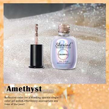 Skexiod Glitter Gel Nail Polish, 15ml Champagne Gold Gel Nail Polish Soak Off LED UV Nail Gel Polish...