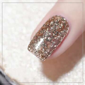 Skexiod Glitter Gel Nail Polish, 15ml Champagne Gold Gel Nail Polish Soak Off LED UV Nail Gel Polish for Nail Art Starter Manicure DIY at Home and Professional Salon, 0.5oz