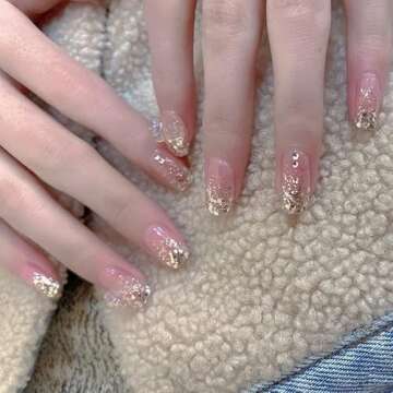 Skexiod Glitter Gel Nail Polish, 15ml Champagne Gold Gel Nail Polish Soak Off LED UV Nail Gel Polish for Nail Art Starter Manicure DIY at Home and Professional Salon, 0.5oz